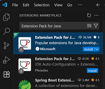 拡張機能からExtension Pack for Javaを検索